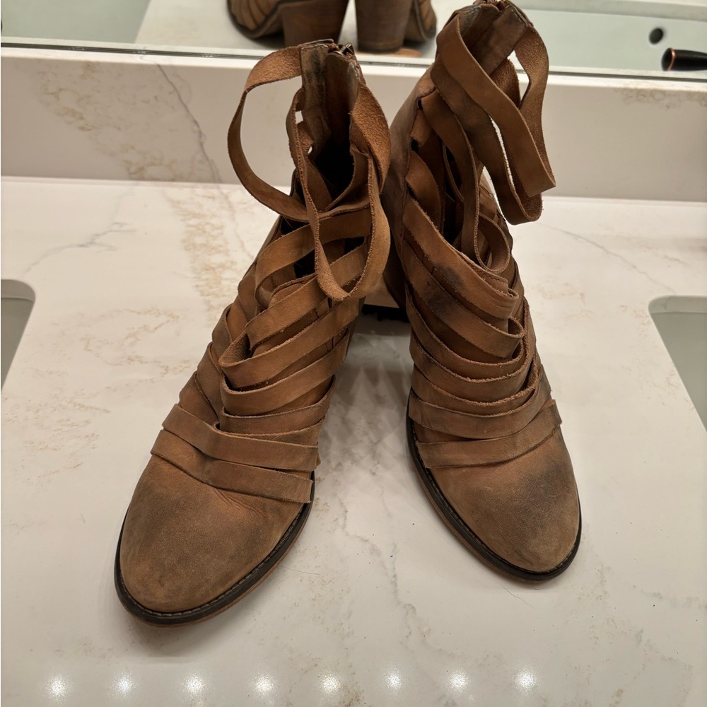 Free People brown strappy booties